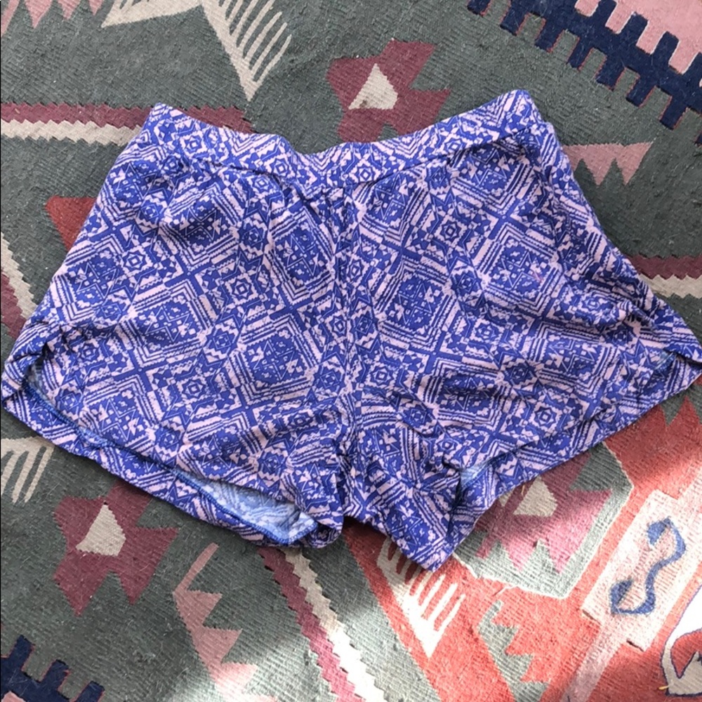 Everly S blue and pink tribal print beach shorts